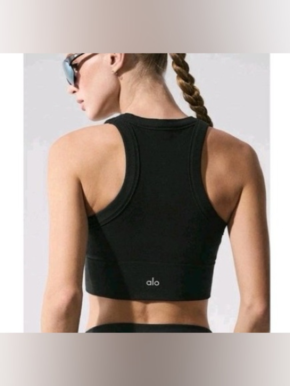 Alo Large Seamless Delight High Neck Bra Black Yoga Light Support